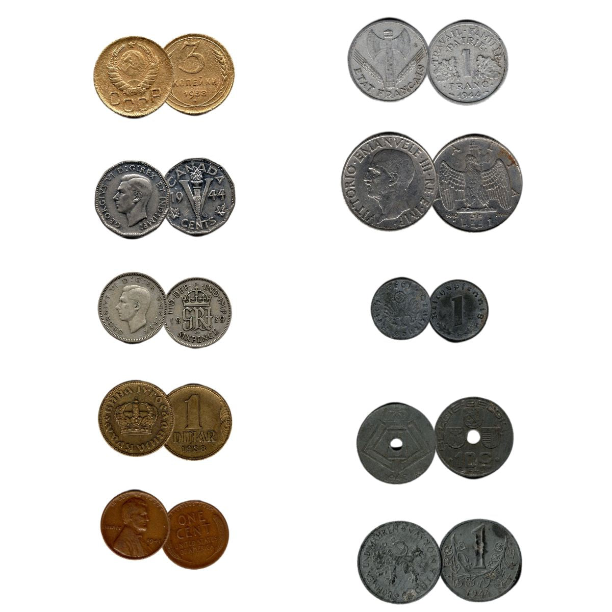 10-WW2-EUROPE Second World War: D-Day.10 Historical Coins from the European Theater