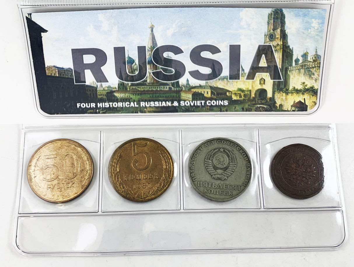 4HCMINI-RUSSIA Russia: Four Historical Russian and Soviet Coins (mini)