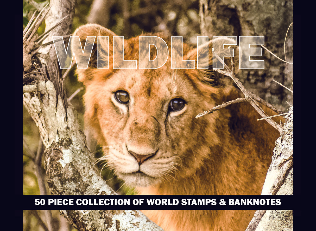 50WILDLIFE-CLRBOX Wildlife: 50 Piece Collection of World Stamps & Banknotes (Clear Box)