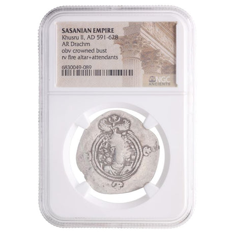 Late Sasanian Empire Large Silver Drachmas (6Th-7Th Century Ce ) (NGC Slab)