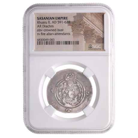 Late Sasanian Empire Large Silver Drachmas (6Th-7Th Century Ce ) (NGC Slab)