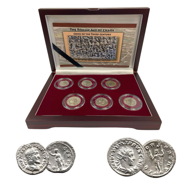 AGEOFCHAOSSL6CNBOX The Age of Chaos: Box of 6 Roman Coins from the Crisis of Third Century (Six-Coin Box)