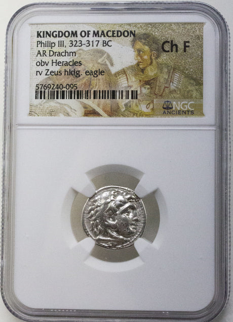 ALEXTHEGREAT-DRACHM-(AR)NGC(CH-F) Ancient Greek, Macedonian Empire, Alexander the Great (336-323 BCE) Silver Drachm NGC Certified Slab(CH-F)