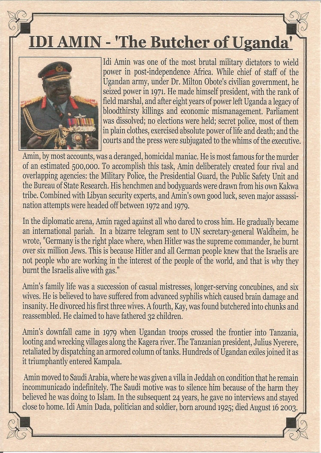 AMINALB The Butcher Of Uganda: Dictator Idi Amin (Album)