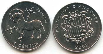 Andorra KM178(U) 1 Centime - Agnus Dei