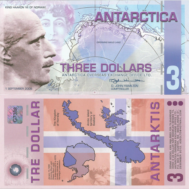 Antarctica P26(U) 3 Dollars - Polymer (Plastic), (Private Issue,Non Government)