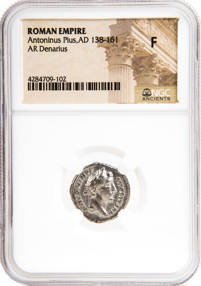 ANTONINUSPIUS(AR)NGC(F) Roman Silver Denarius of Antoninus Pius (AD 138-161) NGC(F)