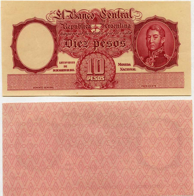 Argentina P265OBV(PRINTERSPROOF)(U) 10 Pesos (specimen)