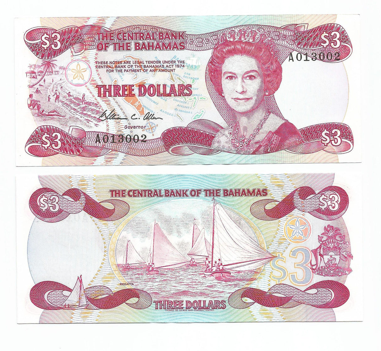 Bahamas P44(U) 3 Dollars