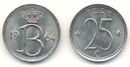 Belgium KM153.1(U) 25 Centimes