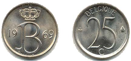 Belgium KM154.1(U) 25 Centimes