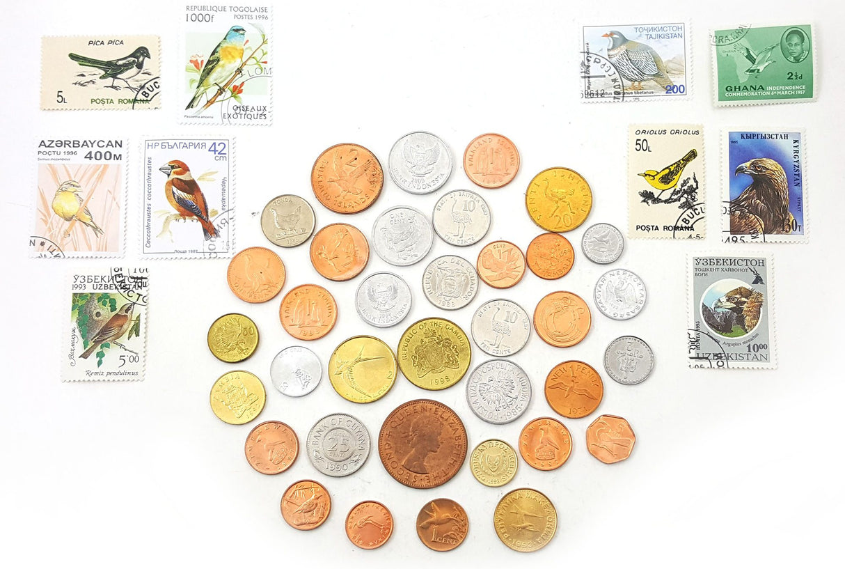 BIRDCOINSET(U) Bird Coins of the World: A Set of 33 Coins and 10 Stamps