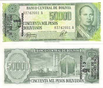 Bolivia P170ERROR1(U) 1 Centavo on front left / 5 Centavos on back right