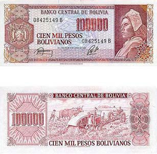 Bolivia P171(U) 100,000 Pesos Bolivianos