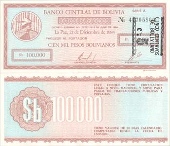 Bolivia P188ERROR3(U) 5 Centavos on front at right