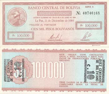 Bolivia P188ERROR4(U) 10 Centavos on back at left and right