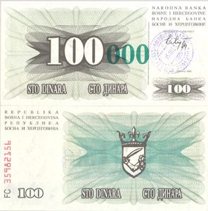 Bosnia-Herzegovina P56a(U) 100,000 Dinara