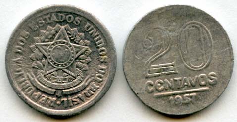 Brazil KM565(F-XF) 20 Centavos