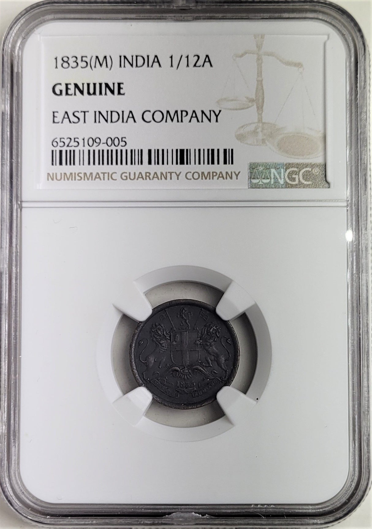 BRINDKM445-NGC(HG) 1/12 Anna 1835 East India Company NGC Slab(HG)