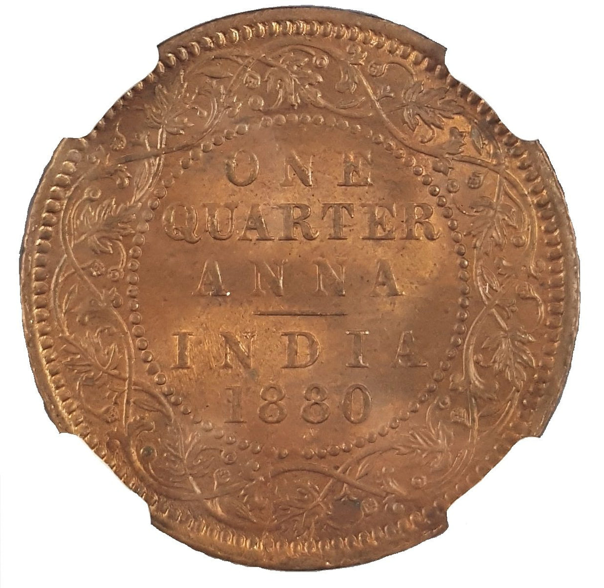 BRINDKM486-NGC(MS63) British India 1/4 Anna 1880/1889 Queen Victoria(MS63)