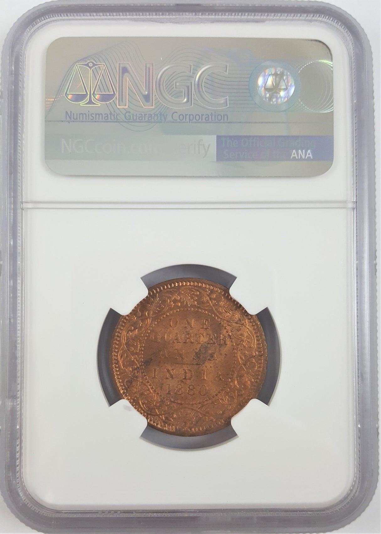 BRINDKM486-NGC(MS64) British India 1/4 Anna 1880/1889 Queen Victoria(MS64)