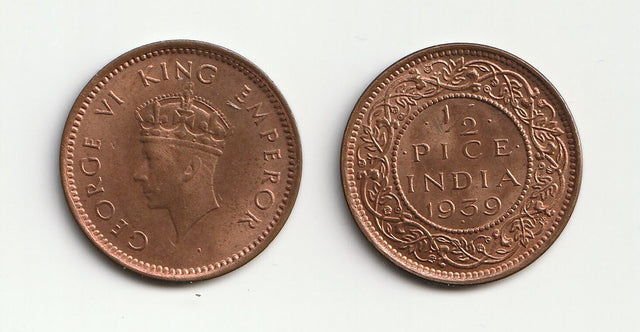 British India KM528(AU-U) British India, George VI (1936-1952), Half Pice