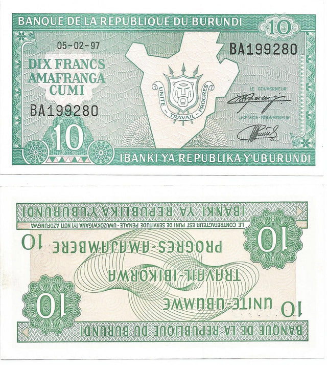 Burundi P33d(U) 10 Francs (5-2-97)