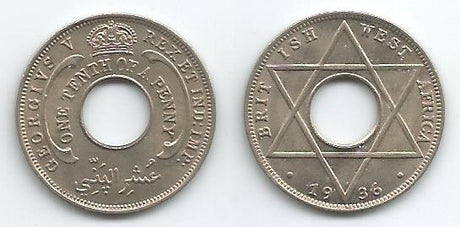 British West Africa KM7(AU-U) 1/10 Penny - 1920,1928,1936