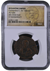 BYZCHRISTDOUKIDS-NGC(HG) Byzantine Bronze Folles with Bust of Christ 976-1025 CE(HG)