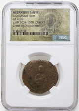 Byzchristfolles-Ngc(Hg) Byzantine Bronze Folles With Bust Of Christ 976-1025 Ce(Hg)