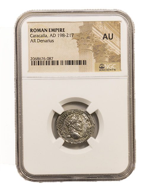 CARACALLA(AR)NGC(AU) Roman Silver Denarius of Caracalla (AD 198-217) NGC(AU)