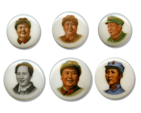 CHINMAO6(U) Set of 6 Large Porcelain Buttons Featuring-Chairman Mao