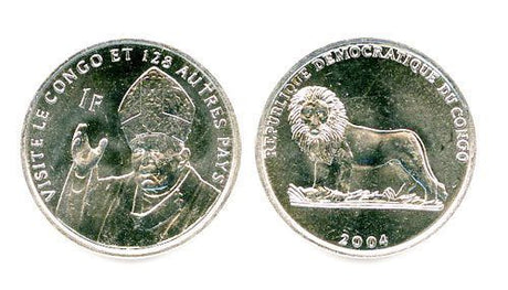 Congo D.R. KM159(U) 1 Franc Papal Visit