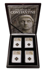 CONSTDYN4SLAB-BOX House of Constantine: A Boxed Collection of Four NGC-Certified (VF)Roman Bronze Coins (Constantine the Great and His Three Sons) (CONSTDYN4SLAB-BOX)