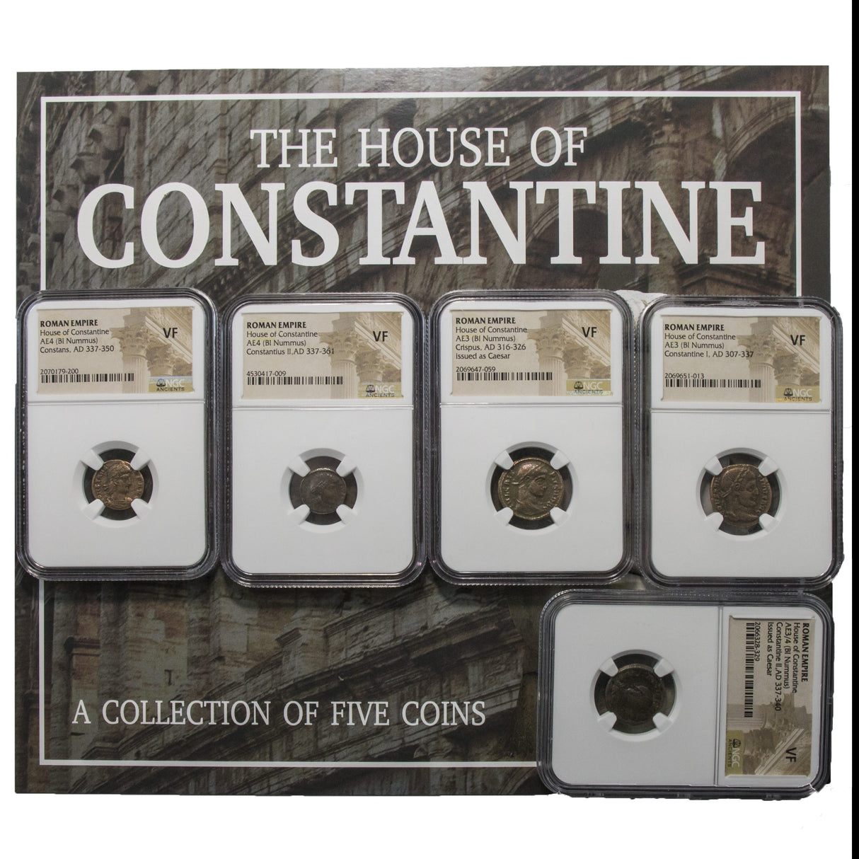 CONSTDYN5SLAB-BOX House of Constantine: A Collection of Five Slabbed Coins (VF) (Five-Coin Box)