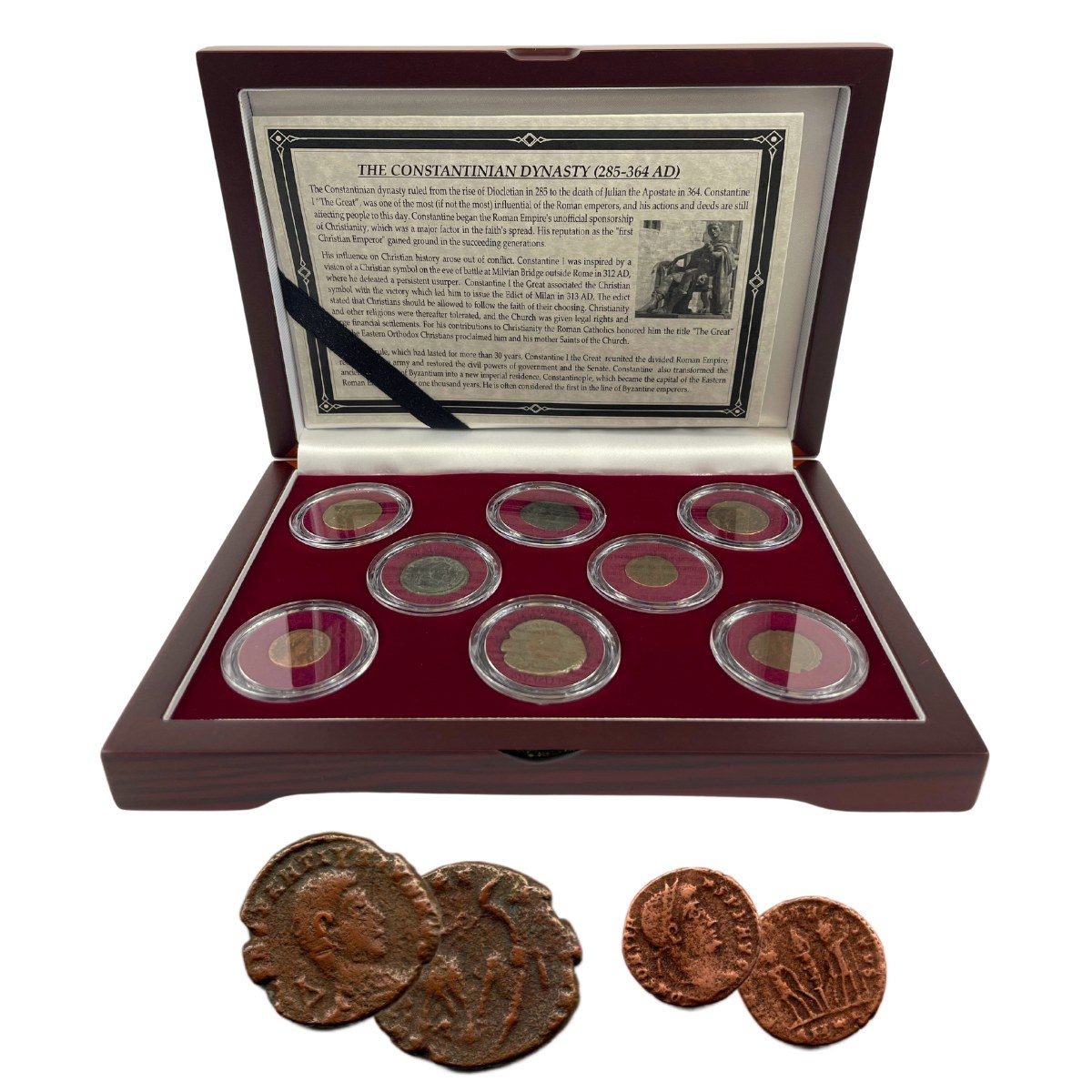 CONSTGRT8CNBOX Constantine Dynasty: Box of 8 Roman Bronze Coins (Eight-Coin Box)