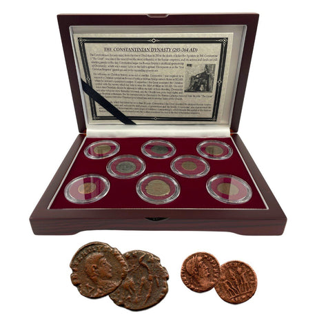 CONSTGRT8CNBOX Constantine Dynasty: Box of 8 Roman Bronze Coins (Eight-Coin Box)