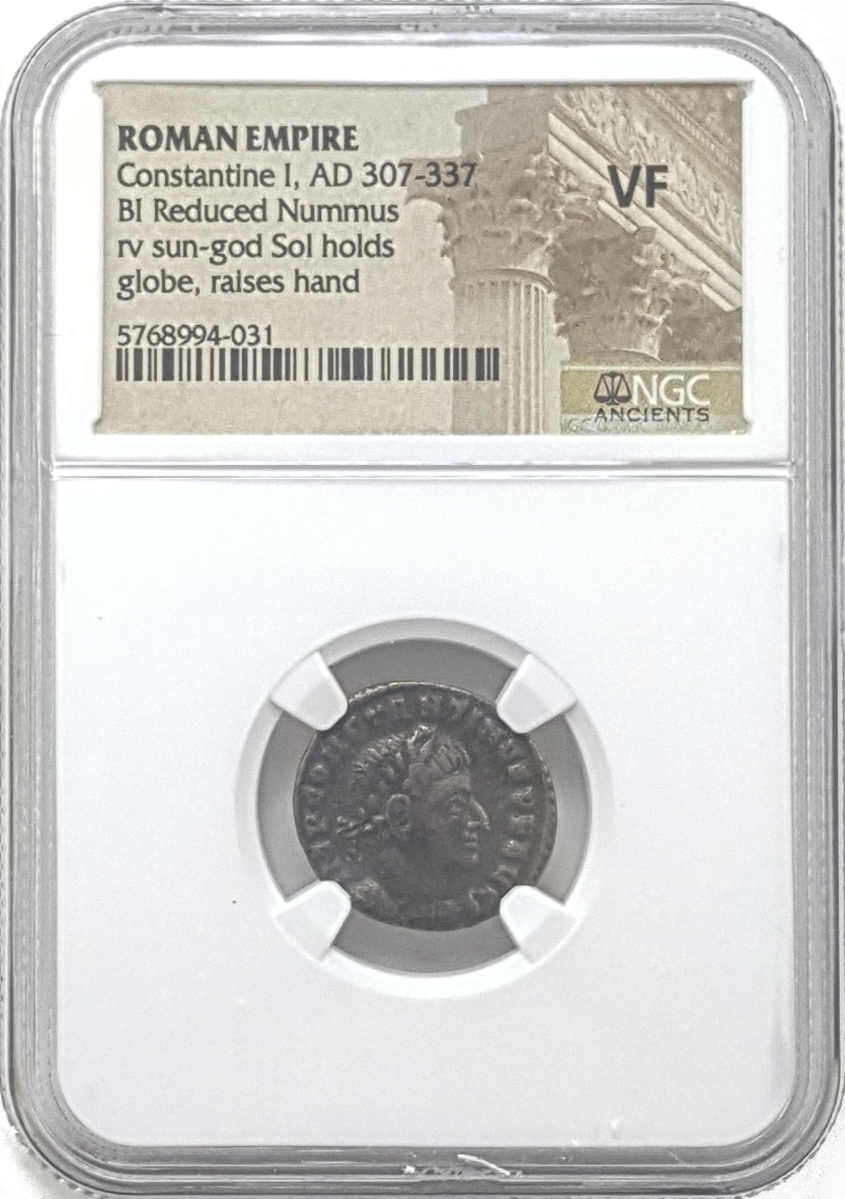 CONSTGRT(SOL)NGC(VF) Roman AE of Constantine I, the Great (AD 272-337) Sol Invictus NGC(VF)