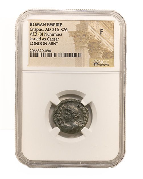 CRISPUS(AE3)-LM-NGC(F) Roman AE3 of Crispus (AD 304-326) NGC-London Mint(F)