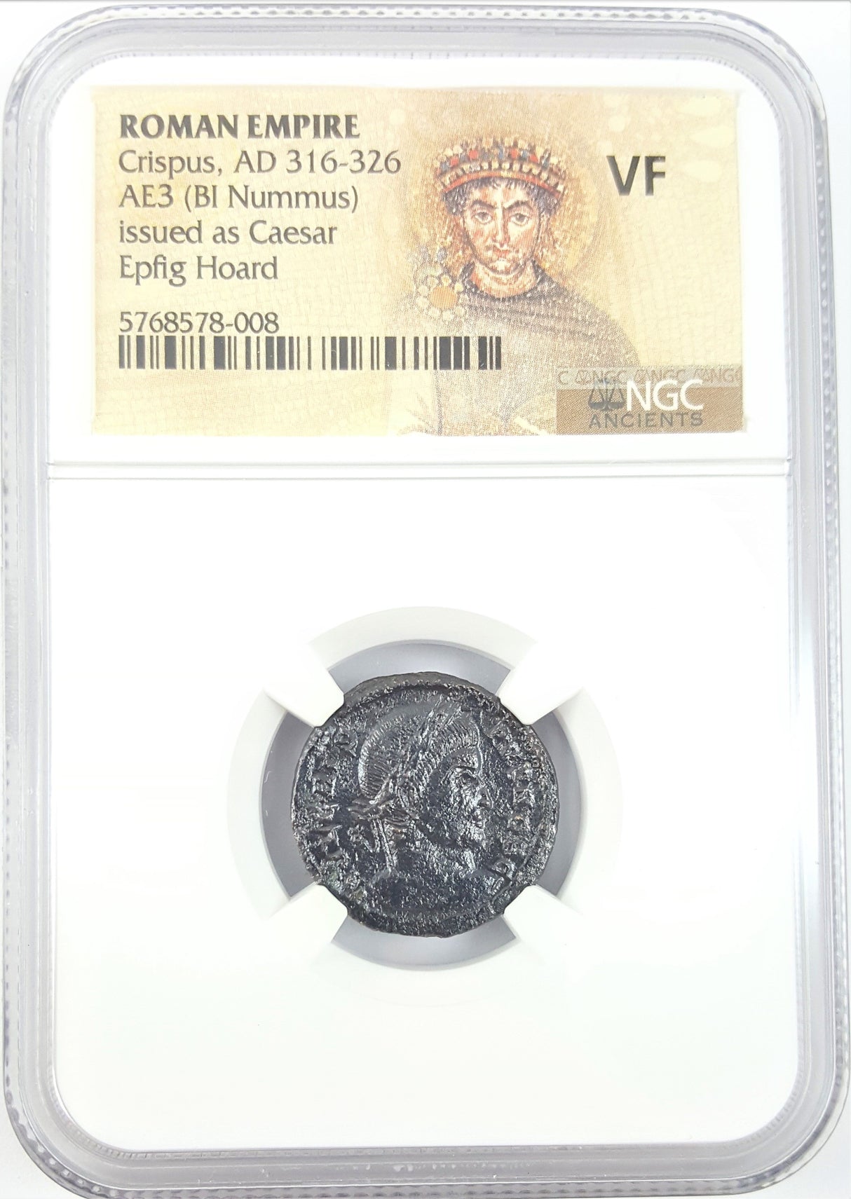 CRISPUS(AE3)NGC(EPFIG)(VF) Roman AE3 of Crispus (AD 304-326) NGC from the Epfig hoard.(VF)