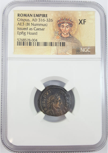 CRISPUS(AE3)NGC(EPFIG)(XF) Roman AE3 of Crispus (AD 304-326) NGC from the Epfig hoard.(XF)