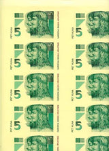 Croatia P28-1(OBVERSE)(U) 5 Kuna uncut sheet Of 40 notes