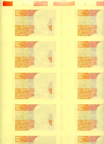 Croatia P30(REVERSE)(U) 20 Kuna uncut sheet Of 40 notes