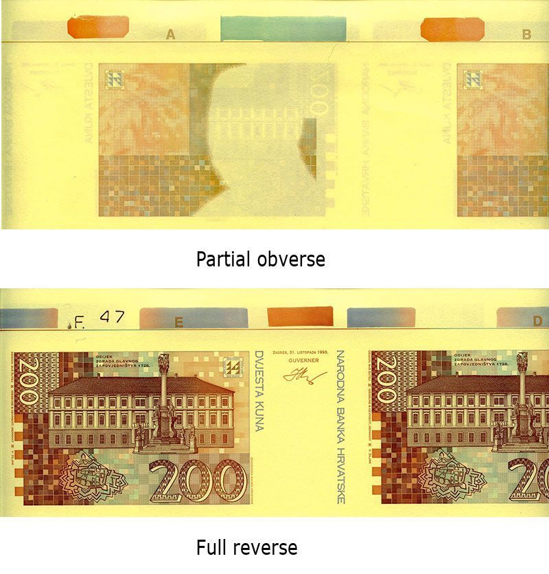 Croatia P33(REVERSE)(U) 200 Kuna uncut sheet Of 35 notes