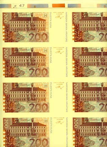 Croatia P33(REVERSE)(U) 200 Kuna uncut sheet Of 35 notes