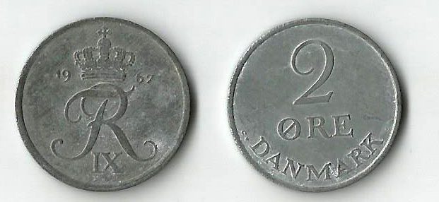 Denmark KM840.2(U) Denmark, Frederik IX (1947-1972), Zinc 2 Ore, dated 1963, brilliant unciruclated