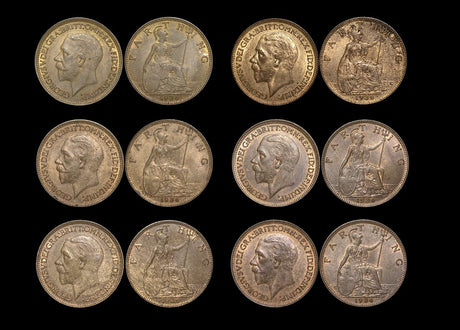 DL1062 Great Britain, George V (1910-1936), Bronze Farthings (6), UNC with some lustre, a few spots, a lot of (6) coins