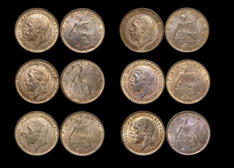 DL1064 Great Britain, George V (1910-1936), Bronze Farthings (6), UNC with some lustre, a few spots, a lot of (6) coins