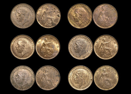 DL1066 Great Britain, George V (1910-1936), Bronze Farthings (6), UNC with some lustre, a few spots, a lot of (6) coins