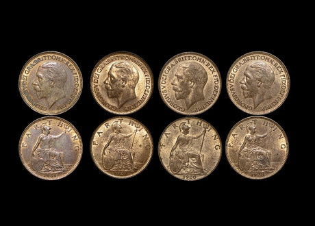 DL1091 Great Britain, George V (1910-1936), Bronze Farthings (4), UNC with some lustre, a few spots, a lot of (4) coins